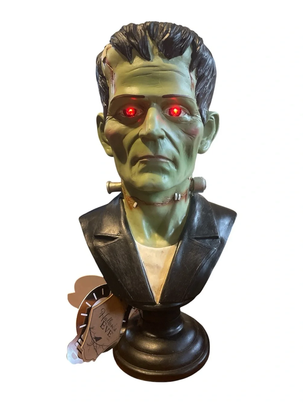 13” NWT Green Frankenstein Bust Halloween Light Up RED LED EYES NWT